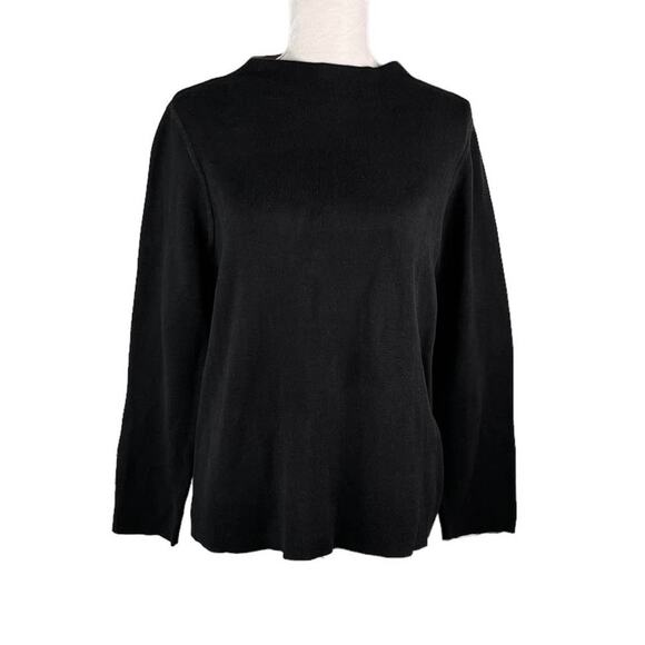 Eileen Fisher Sweater Large Silk Blend Black Beige Contrast Sleeve - Picture 2 of 15